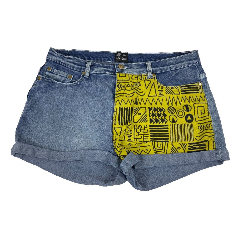 Siatta Jeans Women Size 34 Denim Shorts Tribal Patch Pocket Urban Wear Cuff